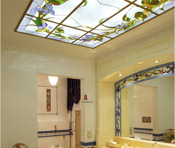 Iris Garden Tiffany stained glass ceiling, Model 117