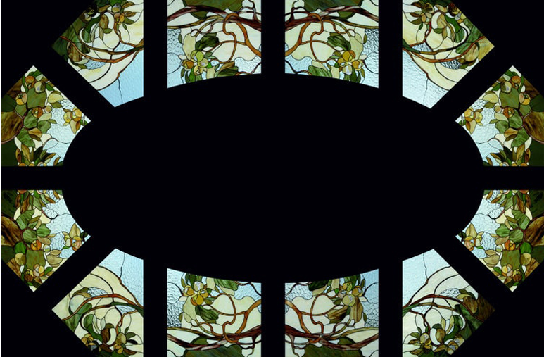 Botanical Crown Tiffany stained glass ceiling, Model 121