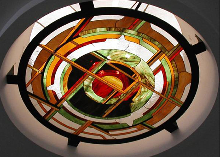 Crimson Orbit Tiffany stained glass ceiling, Model 125