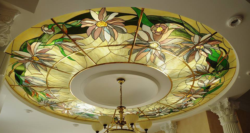 Golden Blossom Tiffany stained glass ceiling, Model 127