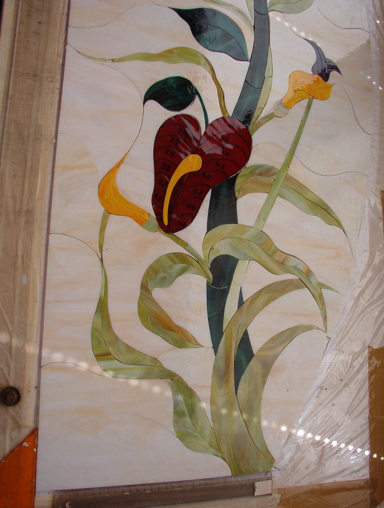 Door Model 216 — Crimson Garden stained glass detail