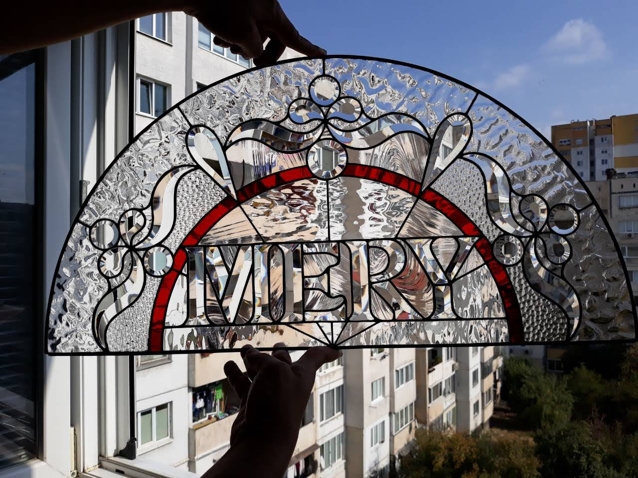 Merry — Handmade Tiffany Stained Glass Panel