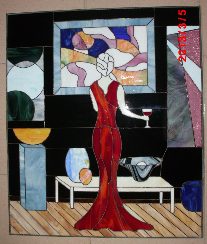 Lady in Red — Handmade Tiffany Stained Glass Panel