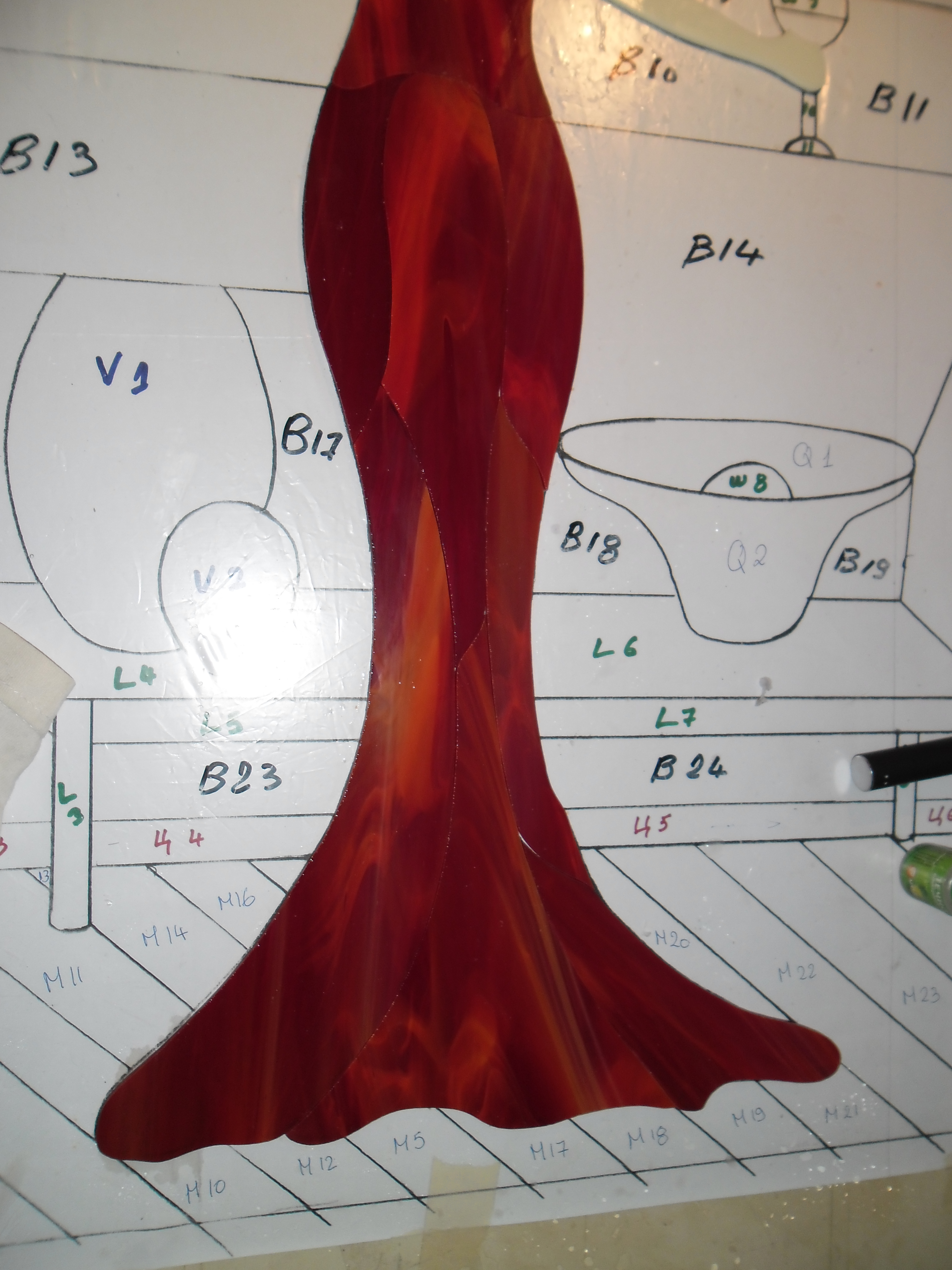 Panel Model 540 Lady in Red stained glass detail