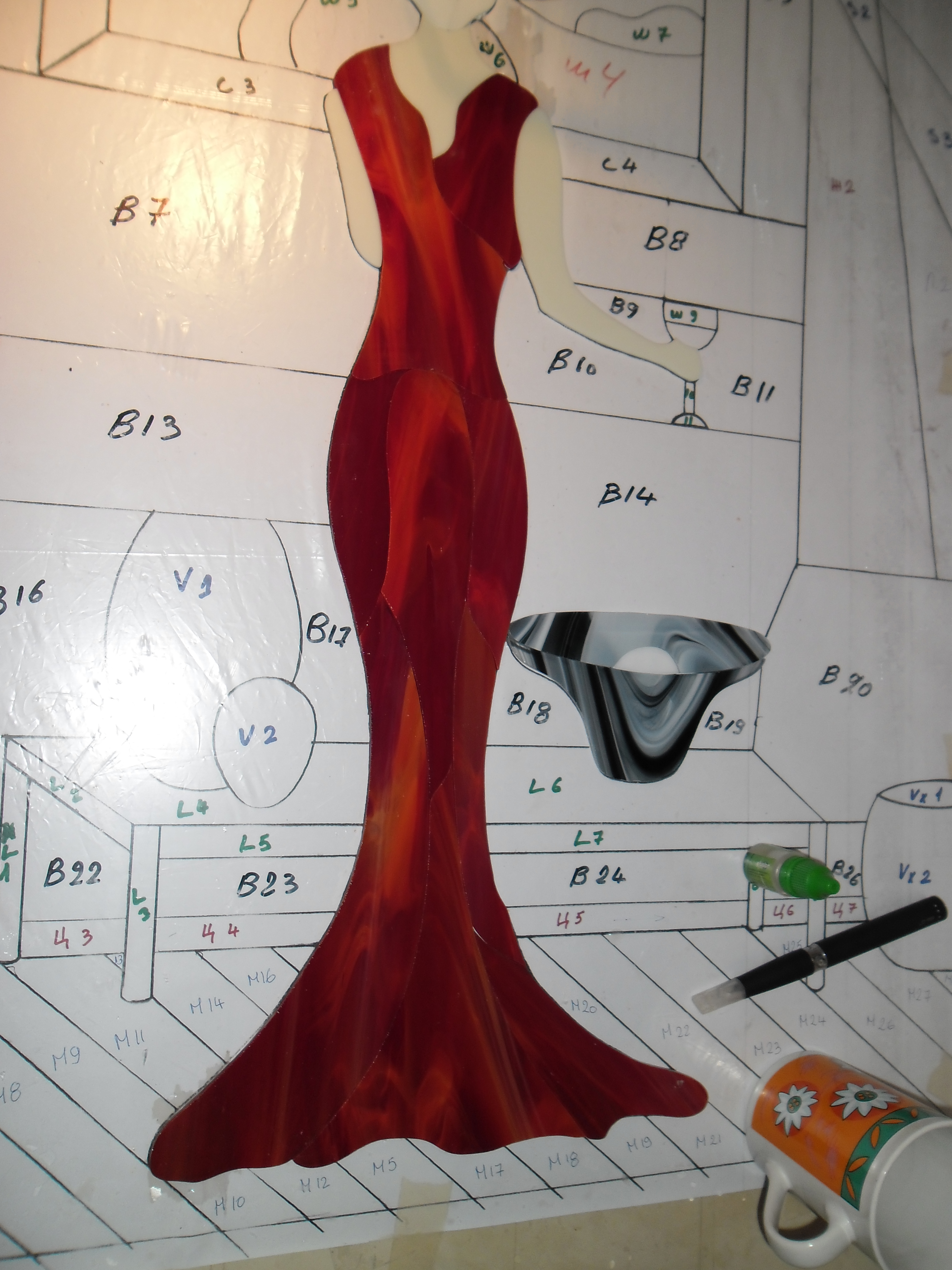 Panel Model 540 Lady in Red stained glass detail