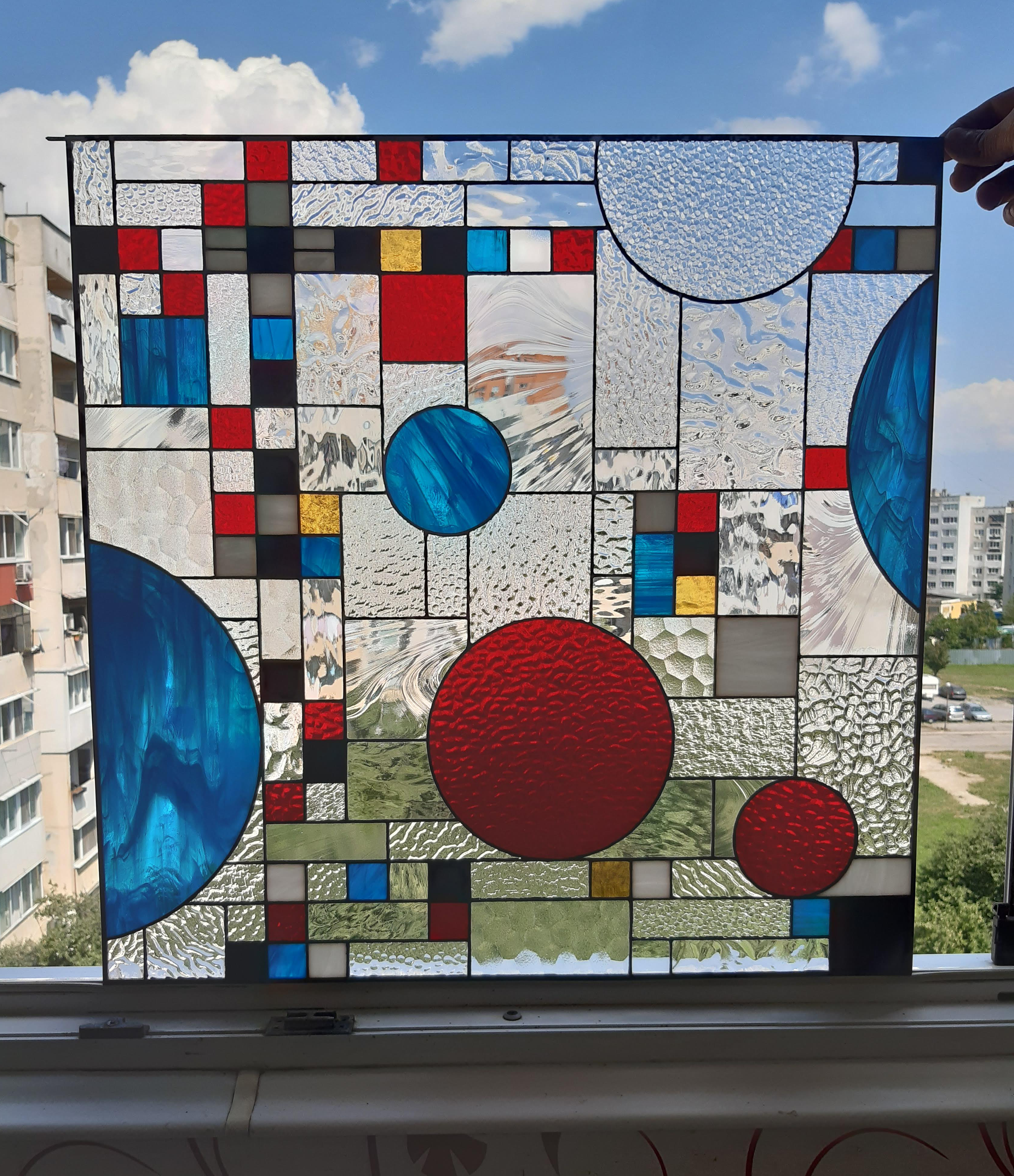 Panel Model 583 Geometric Rhythm stained glass detail