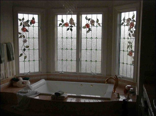 Victorian Rose Vine handmade Tiffany stained glass window