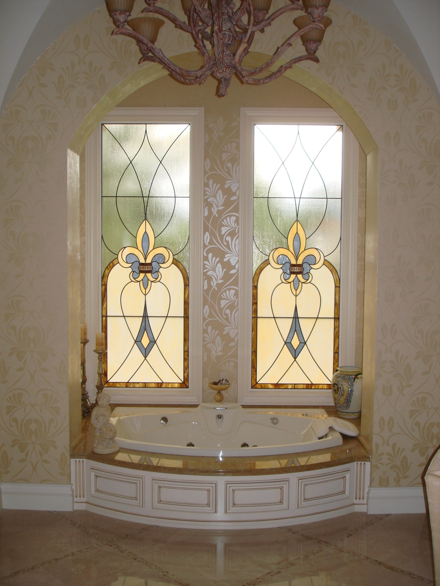 Golden Fleur handmade Tiffany stained glass window