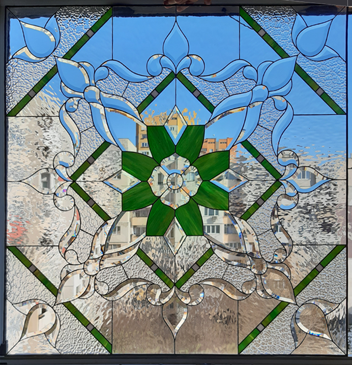 Verdant Jewel handmade Tiffany stained glass window