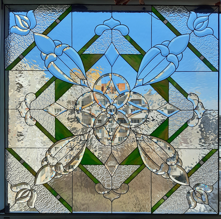 Azure Floral handmade Tiffany stained glass window
